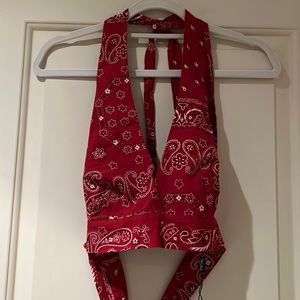 Vintage red handkerchief print D&G halter top